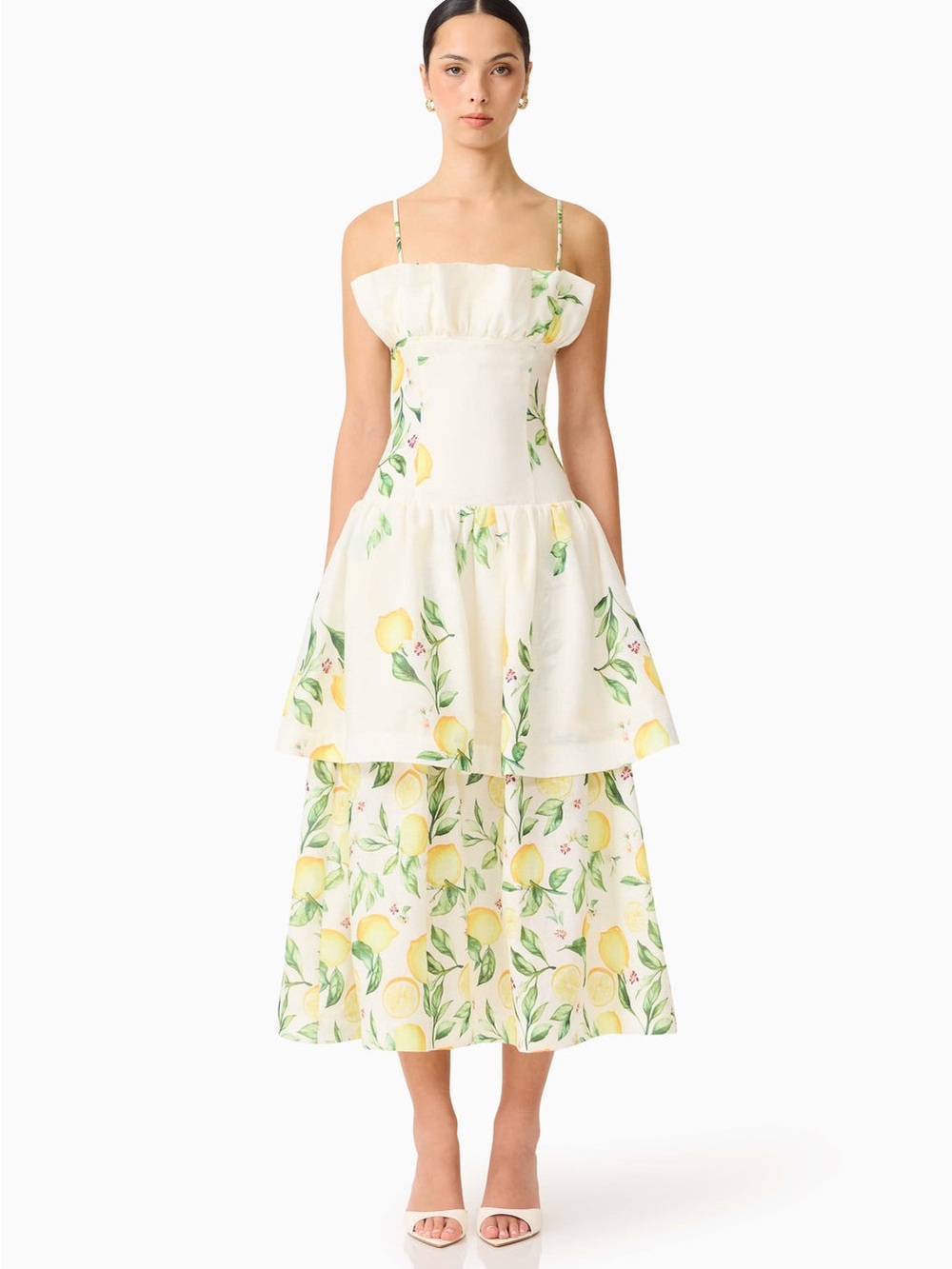 ELLIATT Hana Tiered Maxi Dress in Lemon Print Size S NWT ings. - Picture 3 of 9